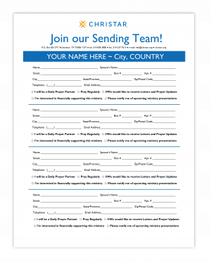 "Sending Team" Sign-Up Sheet